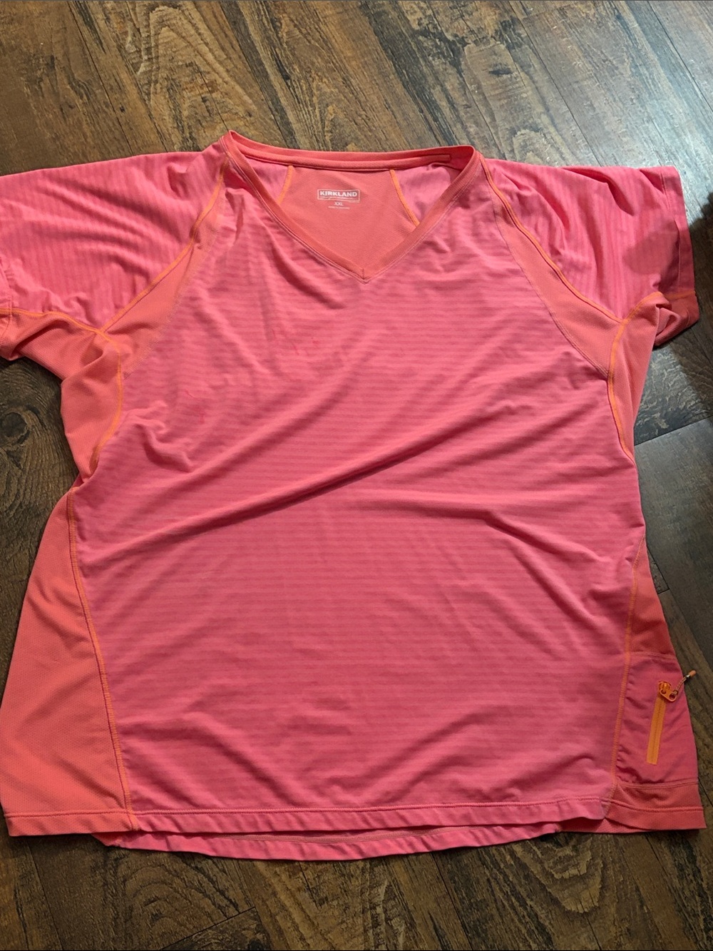 Kirkland Performance Lightweight Pink Active V-Neck Top with Zip Pocket.